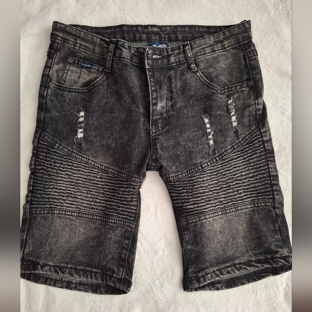 Distressed Black Denim Shorts